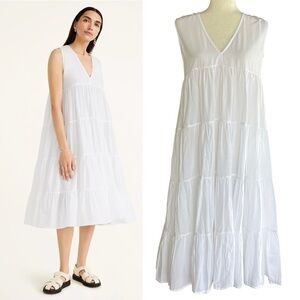 Merlette Chelsea Tiered V Neck Midi Dress Pullover Cotton White XS